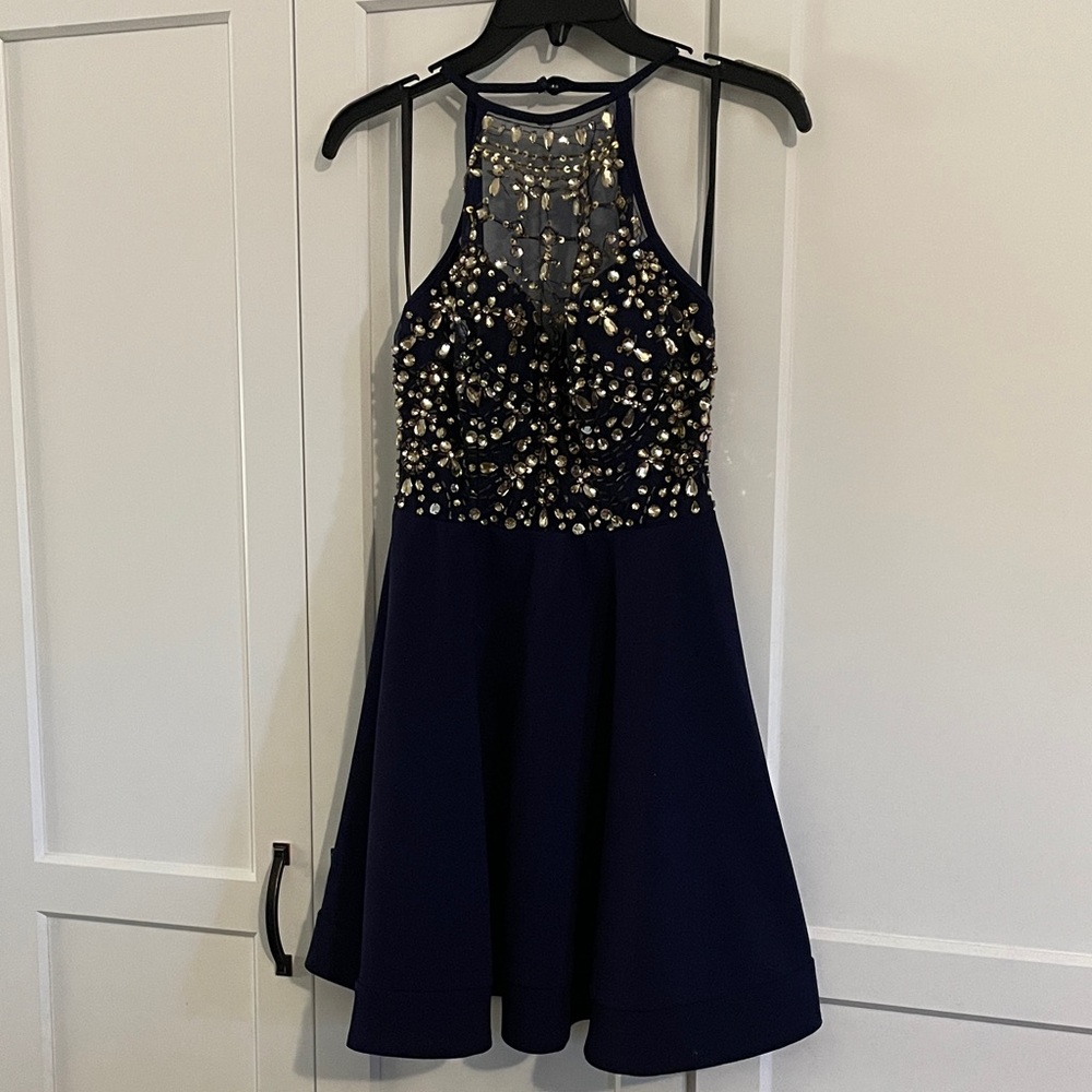 B Darlin Navy Dress with Sparkling Bodice